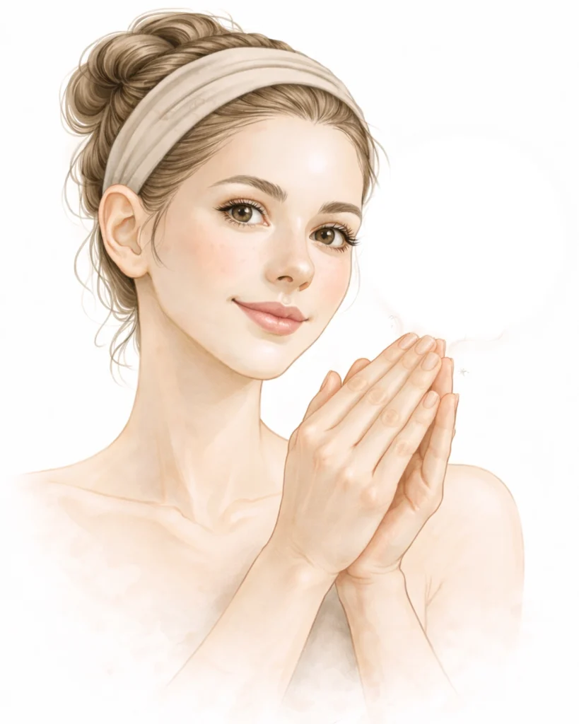 Distribuisci la E-Brightening Essence tra i palmi