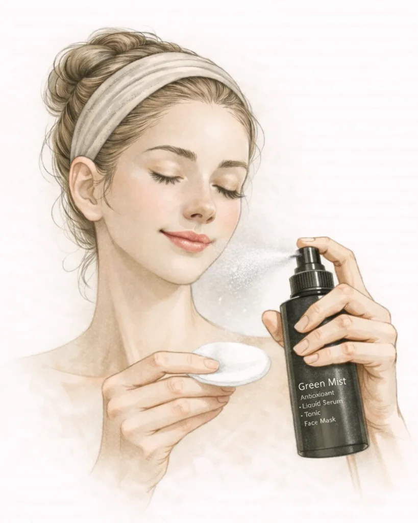 Green Mist spruzzata su un dischetto di cotone