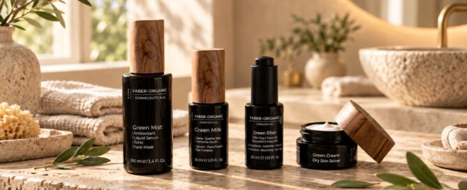 Prodotti Faber-Organic della linea Incipit con tè matcha, origine del nome Green.